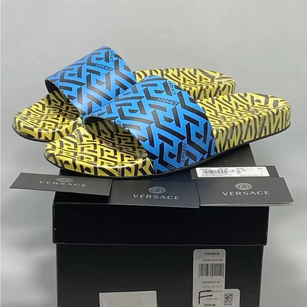Versace Greca Monogram Flap Sandals size 43/ us size 10